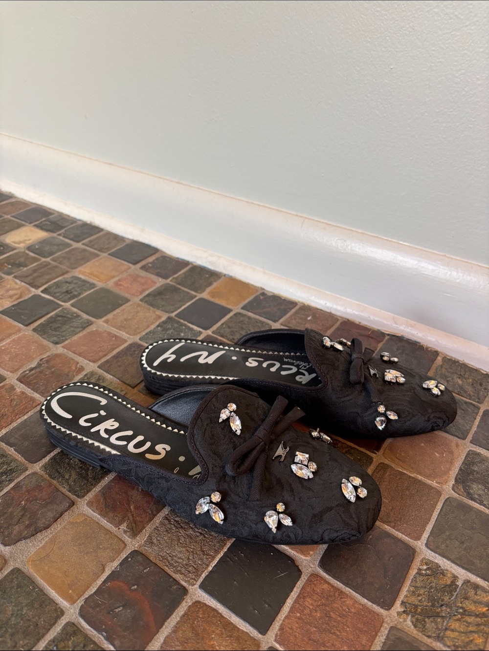 Sam Edelman Black Embellished Slip-On Mules - Picture 2 of 3